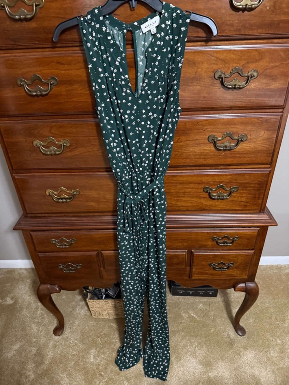 Oakley Dark Green Floral Sleeveless Jumpsuit with Tie Waist